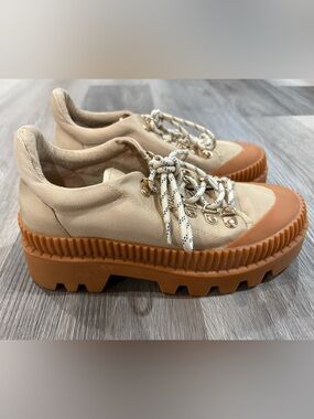 Silent D Platform Canvas Oxford Platform Beige Sneaker Shoes SZ 37 Chunky Tan